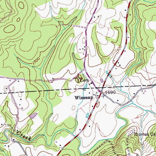 Topographic Map of Winesap Cemetery, TN