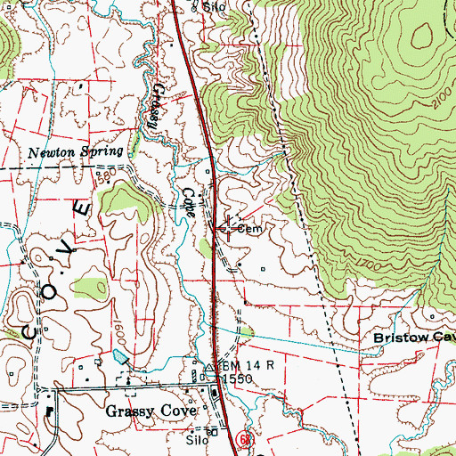 Topographic Map of Grassy Cove Cemetery, TN