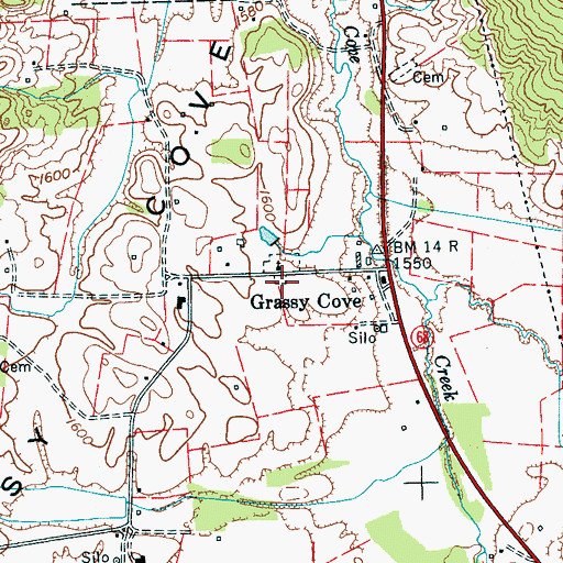 Topographic Map of Grassy Cove Cemetery, TN