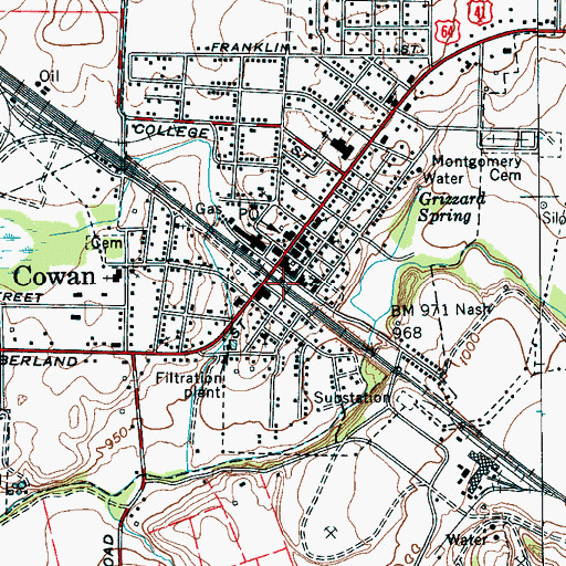 Topographic Map of Cowan Railroad Museum, TN