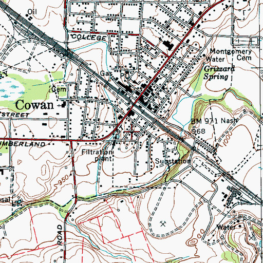 Topographic Map of Cowan Cumberland Presbyterian Church, TN