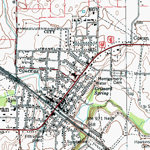 Topographic Map of Cowan Elementary School, TN