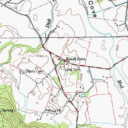Topographic Map of Roarks Cove School (historical), TN