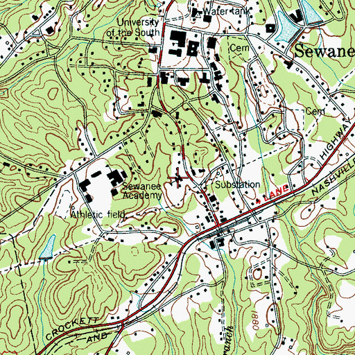 Topographic Map of Sewanee Public School, TN