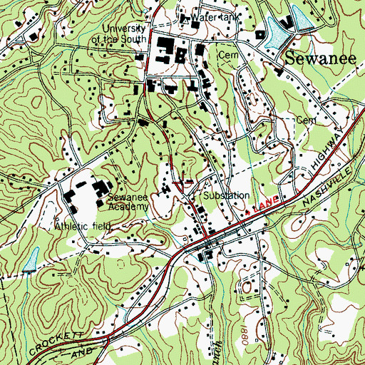 Topographic Map of Otey Memorial Parish Church, TN