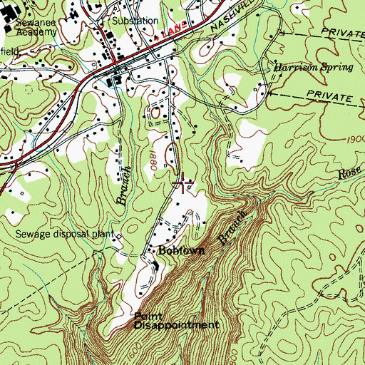 Topographic Map of Sewanee Cumberland Presbyterian Church, TN