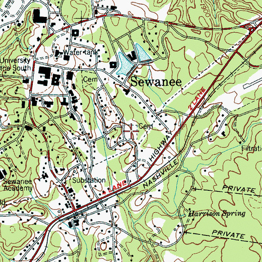 Topographic Map of University Cemetery, TN