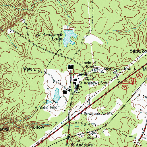 Topographic Map of Saint Andrews Cemetery, TN
