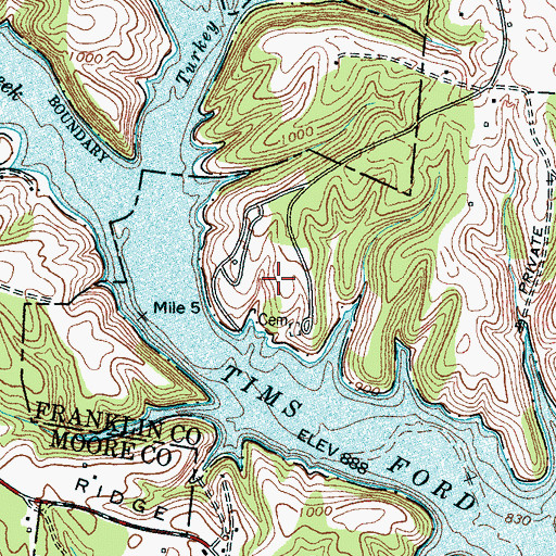 Topographic Map of Turkey Creek Public Use Area, TN