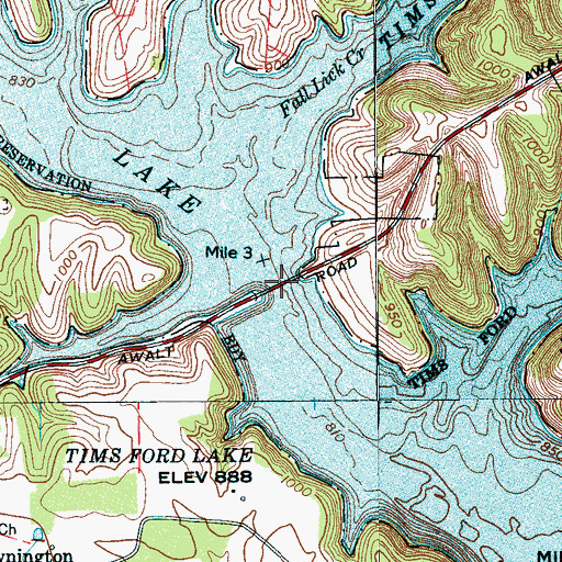 Topographic Map of Awalt Bridge, TN