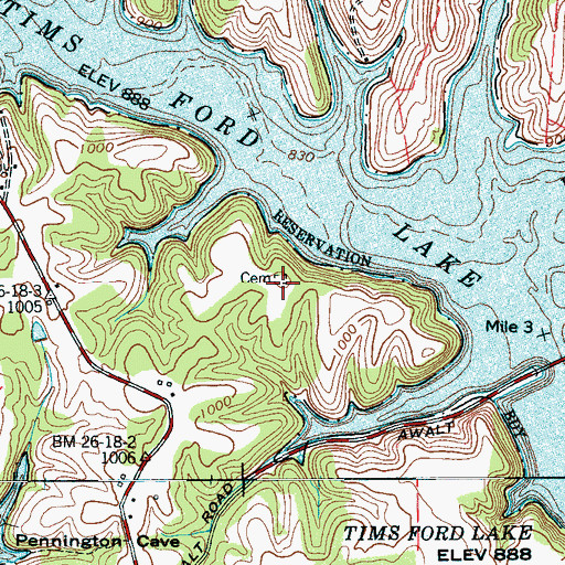 Topographic Map of Shasteen Cemetery, TN