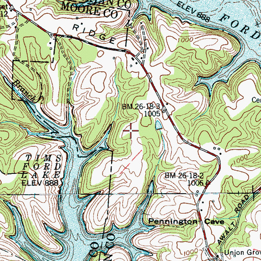 Topographic Map of Allen Cemetery, TN
