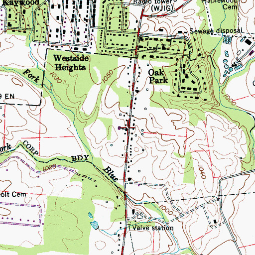 Topographic Map of First Church of God, TN