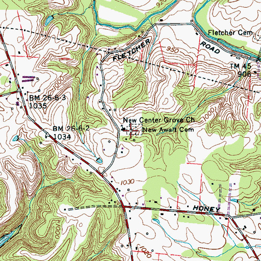 Topographic Map of New Center Grove Cemetery, TN