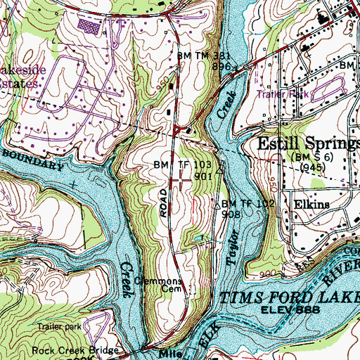 Topographic Map of Duncan Cemetery, TN