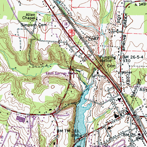 Topographic Map of Estill Springs Park, TN