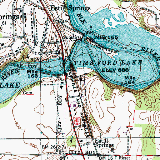Topographic Map of Ansonia Depot (historical), TN