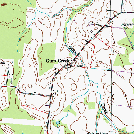 Topographic Map of Gum Creek School (historical), TN