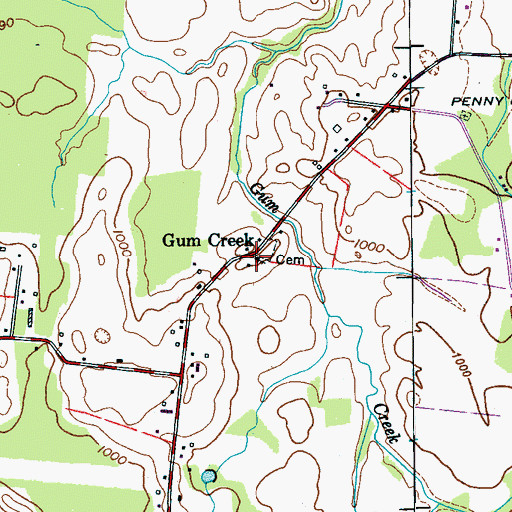 Topographic Map of Gum Creek Cumberland Presbyterian Church, TN