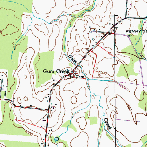 Topographic Map of Gum Creek Cemetery, TN