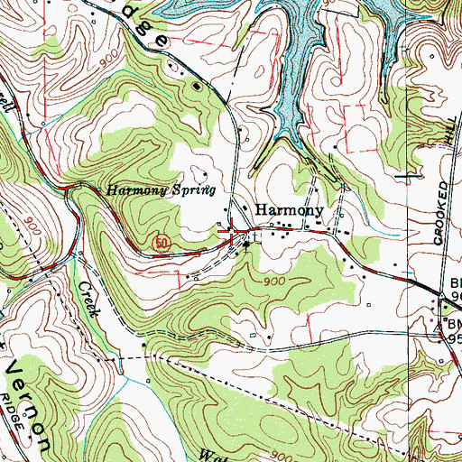 Topographic Map of Harmony School (historical), TN