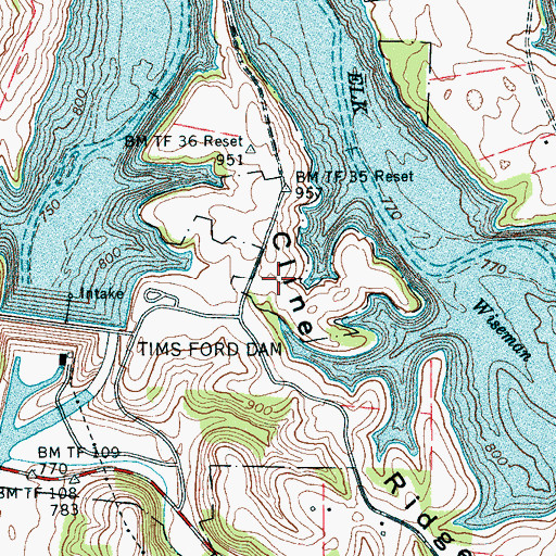 Topographic Map of Narrows Cabin Sites, TN