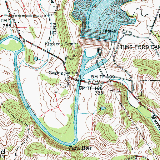 Topographic Map of Tims Ford Bridges, TN