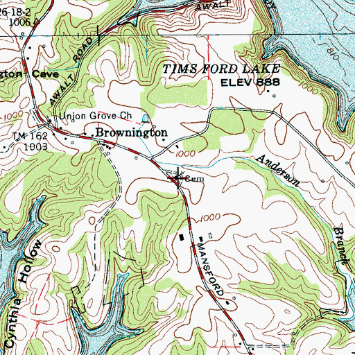 Topographic Map of Browington Cemetery, TN