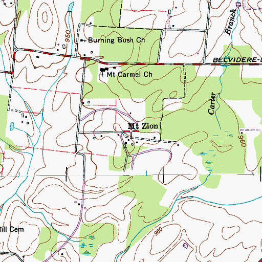 Topographic Map of Mount Zion School (historical), TN