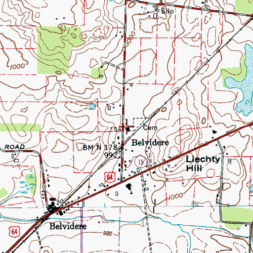 Topographic Map of Belvidere United Church of Christ, TN