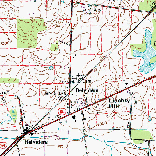 Topographic Map of Belvidere Cemetery, TN