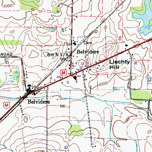 Topographic Map of Belvidere Community Center, TN