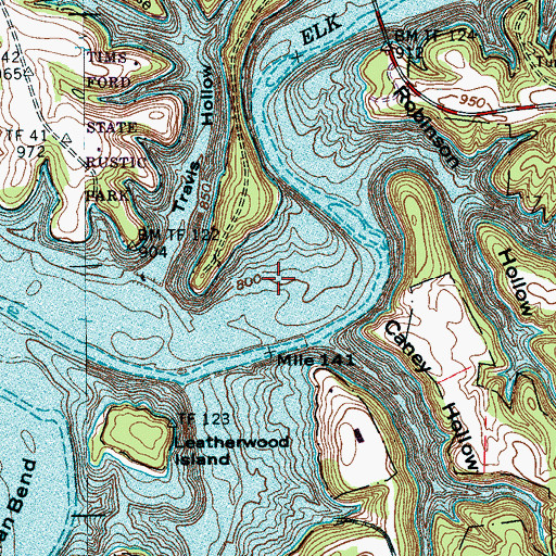 Topographic Map of Kitchens Cemetery (historical), TN