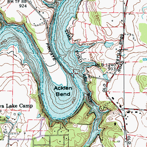 Topographic Map of Lockmiller Bridge (historical), TN