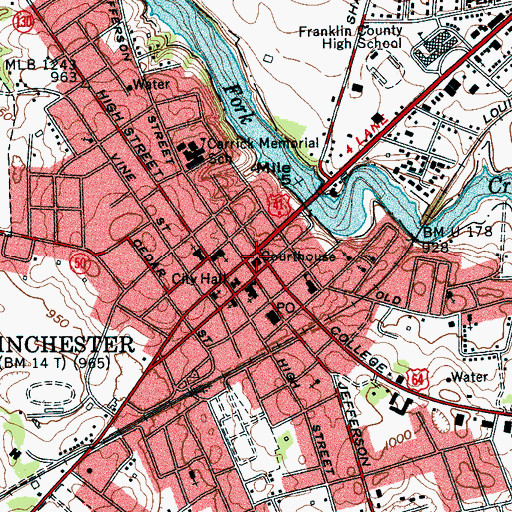 Topographic Map of Franklin County Courthouse, TN