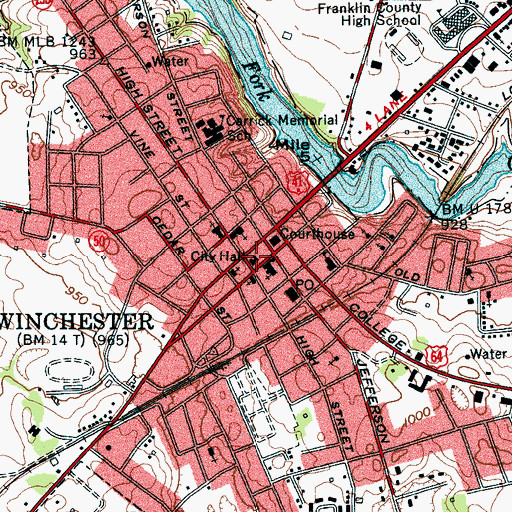 Topographic Map of Winchester City Hall, TN
