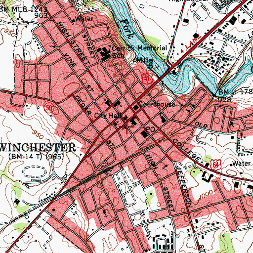 Topographic Map of First Baptist Church of Winchester, TN