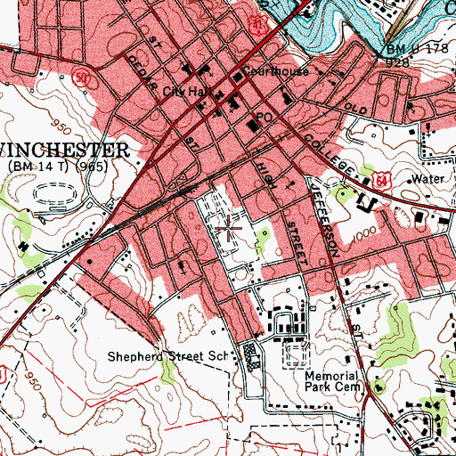 Topographic Map of Winchester City Cemetery, TN