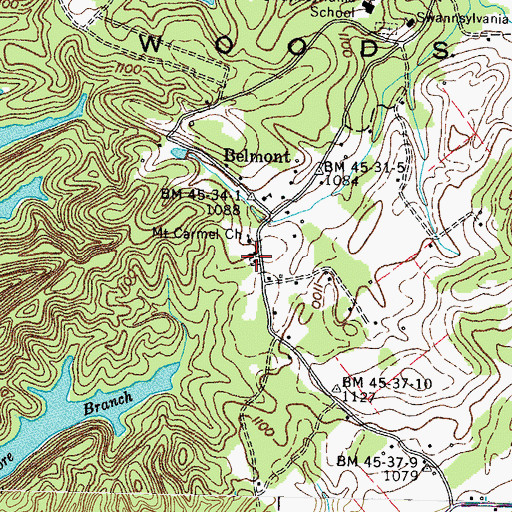 Topographic Map of Belmont Cemetery, TN