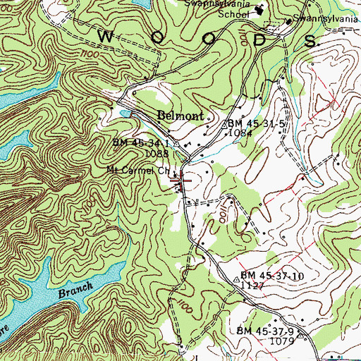 Topographic Map of Belmont Methodist Church, TN