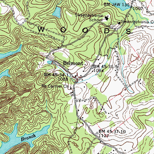Topographic Map of Belmont School (historical), TN