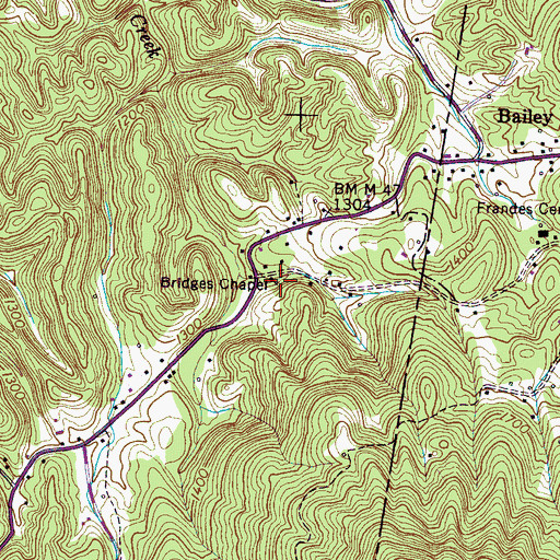 Topographic Map of Bridges Chapel Cemetery, TN