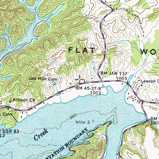 Topographic Map of Briner Heights School (historical), TN