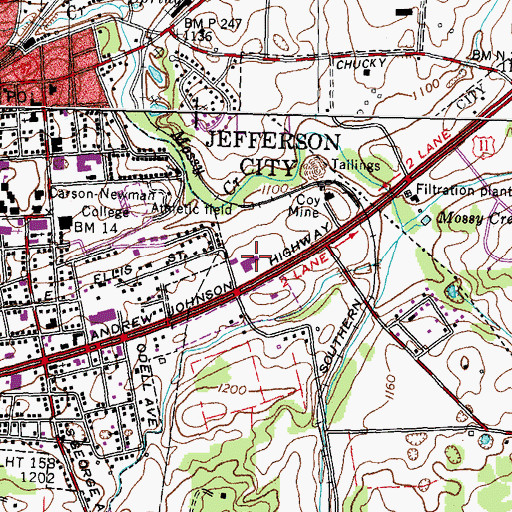 Topographic Map of College Square Shopping Center, TN
