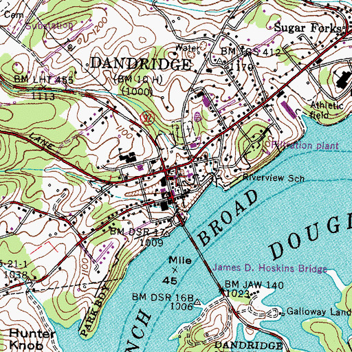 Topographic Map of Dandridge Historic District, TN