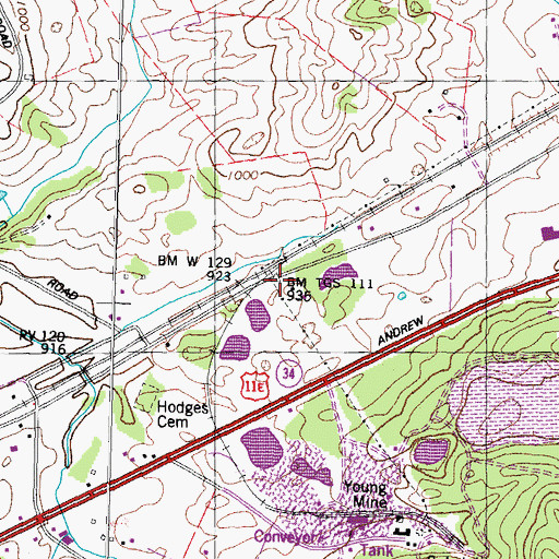 Topographic Map of East Hodges, TN
