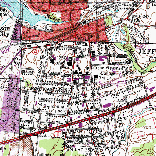 Topographic Map of Jefferson City First Baptist Church, TN