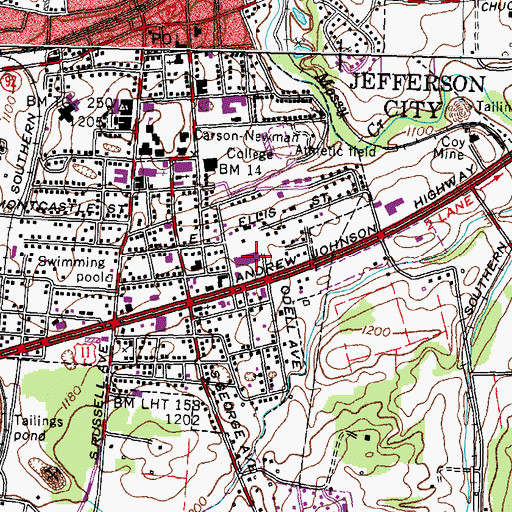 Topographic Map of Jefferson Shopping Center, TN