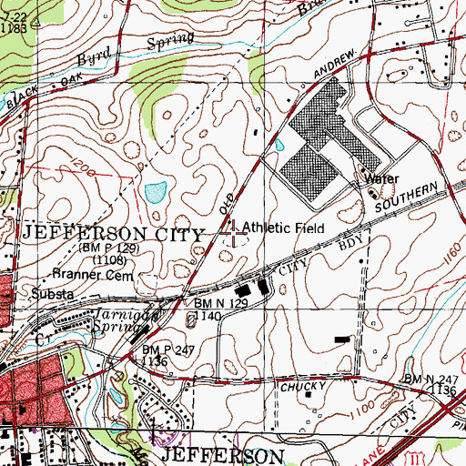 Topographic Map of Johnson Ball Park, TN
