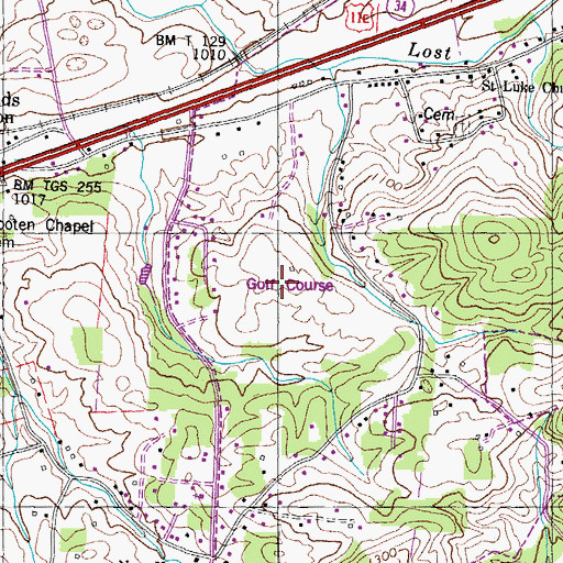 Topographic Map of Lost Creek Golf Course, TN